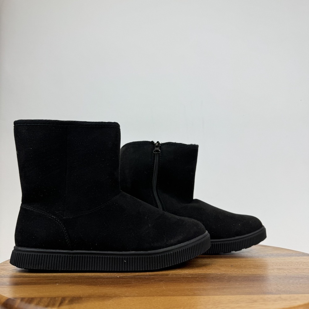 New Big Kids Cat & Jack Holland Faux Fur Black Shearling Style Boots Size 4 Y
